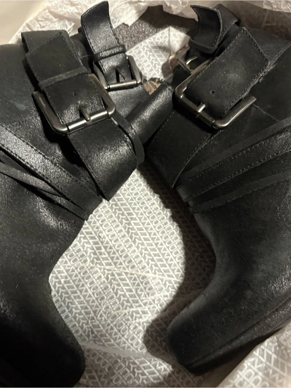 DKNYC Black Strappy Wedge Ankle Boots
